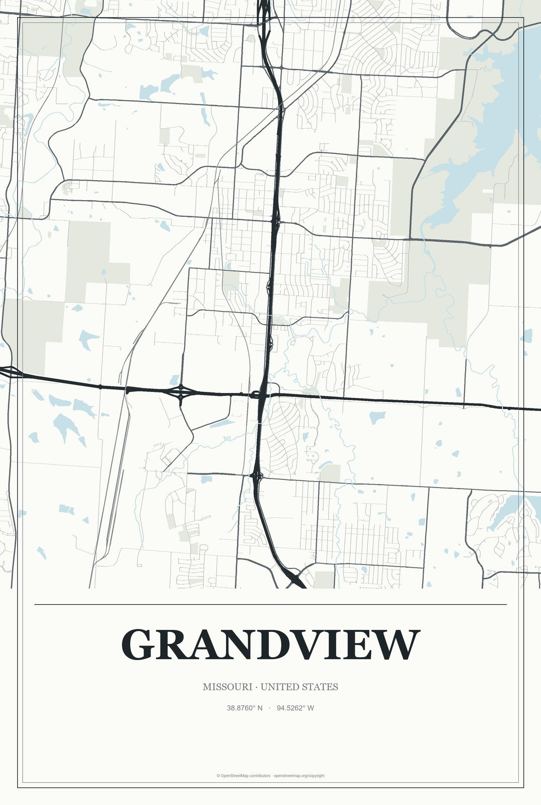 Grandview, Missouri City Map Aluminum Sign in Gallery Air style