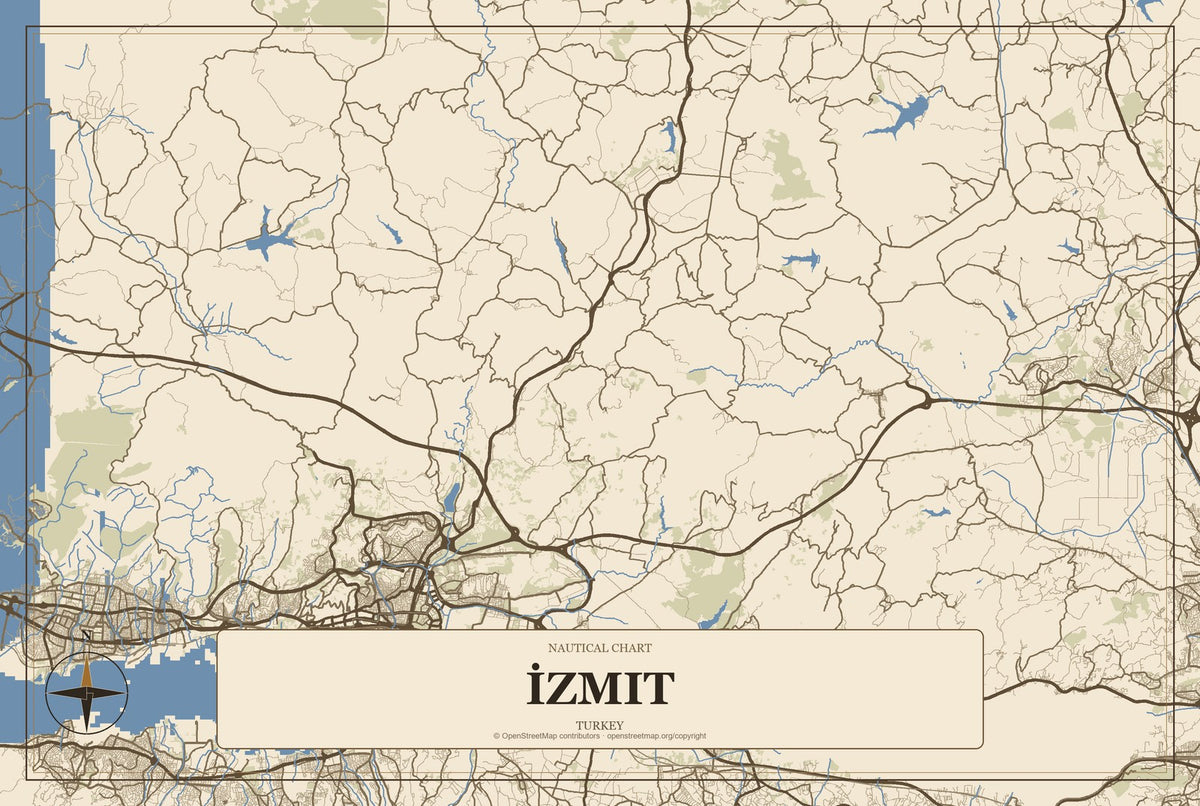 İzmit, Turkey City Map Aluminum Sign in Heritage Nautical style