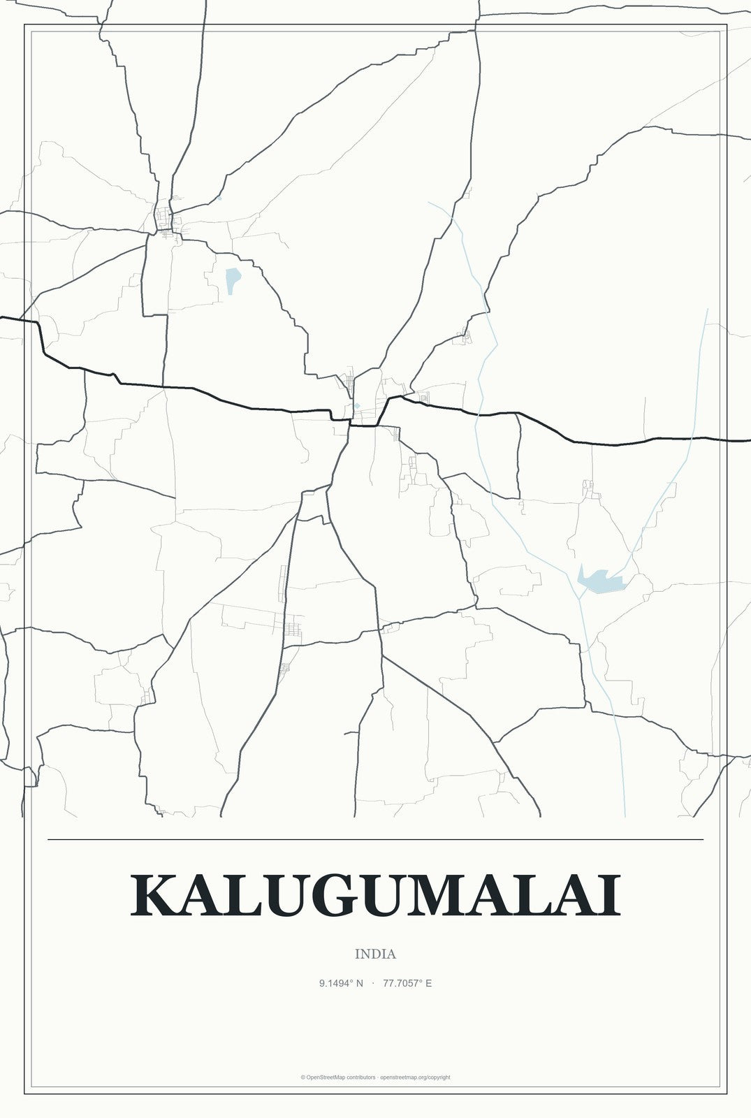 Kalugumalai, India City Map Aluminum Sign in Gallery Air style