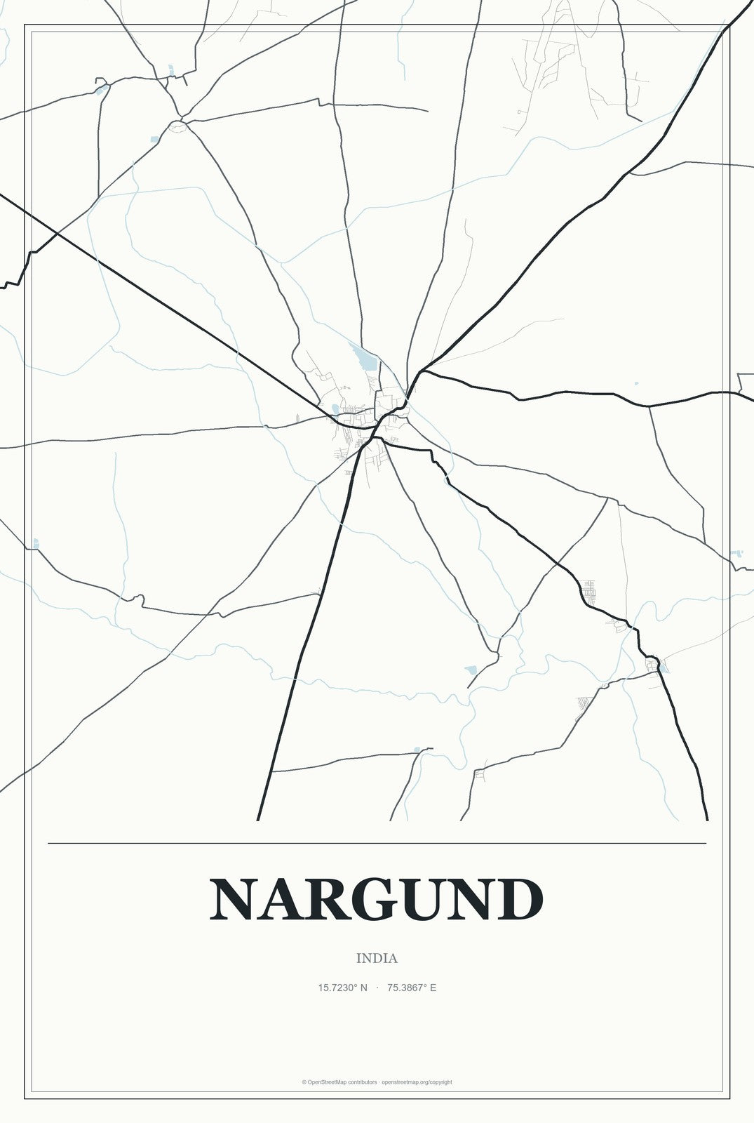 Nargund, India City Map Aluminum Sign in Gallery Air style