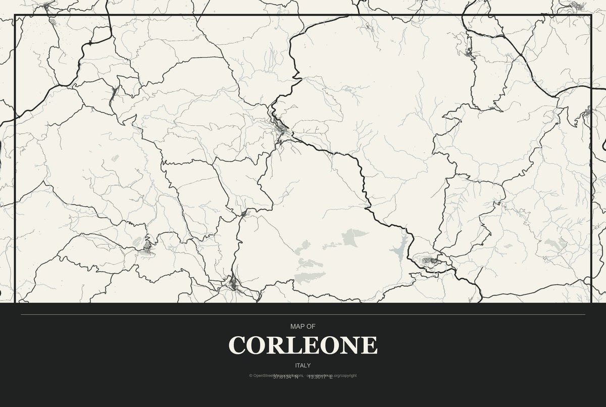 Corleone, Italy City Map Aluminum Sign in Museum Plaque style