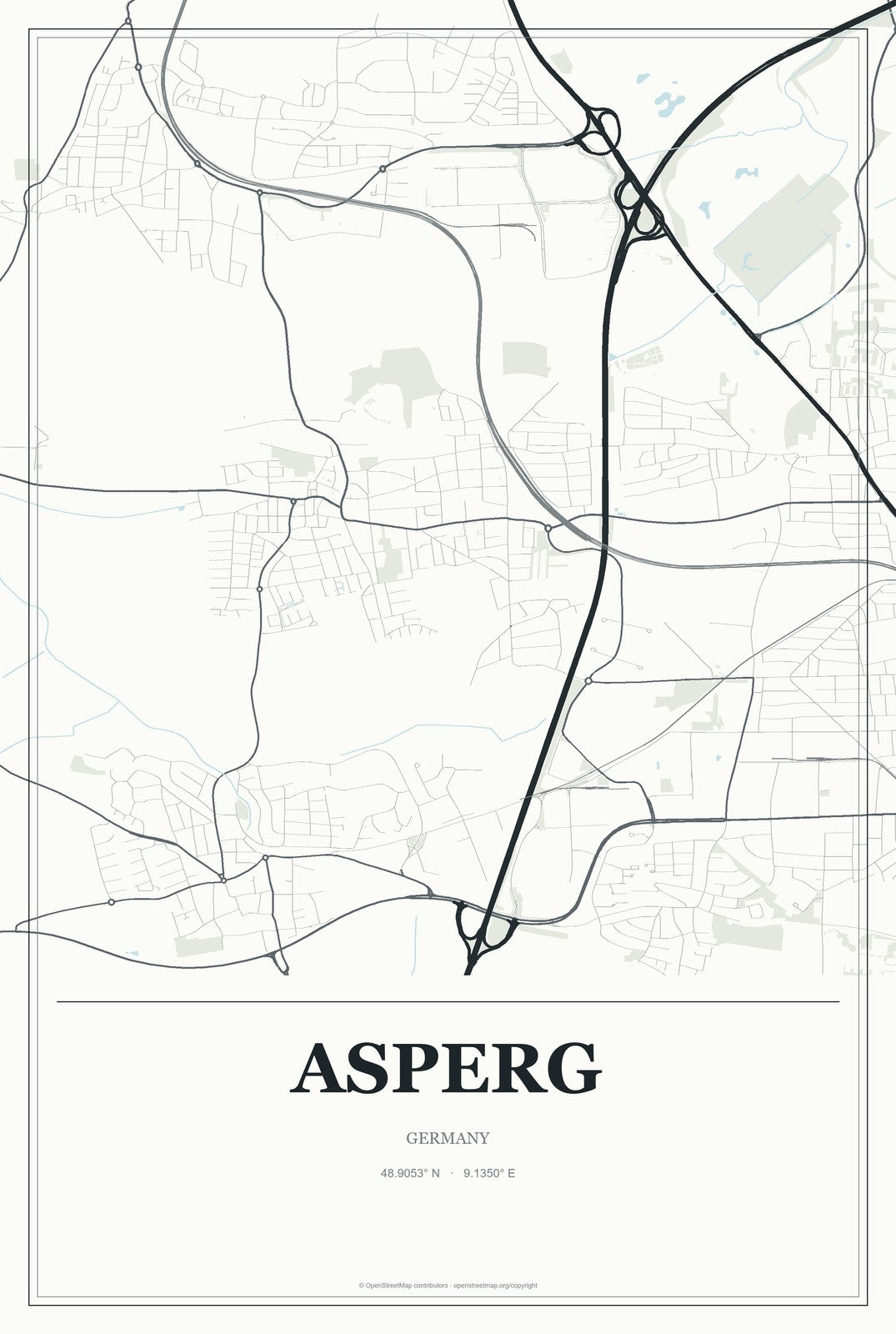 Asperg, Germany City Map Aluminum Sign in Gallery Air style