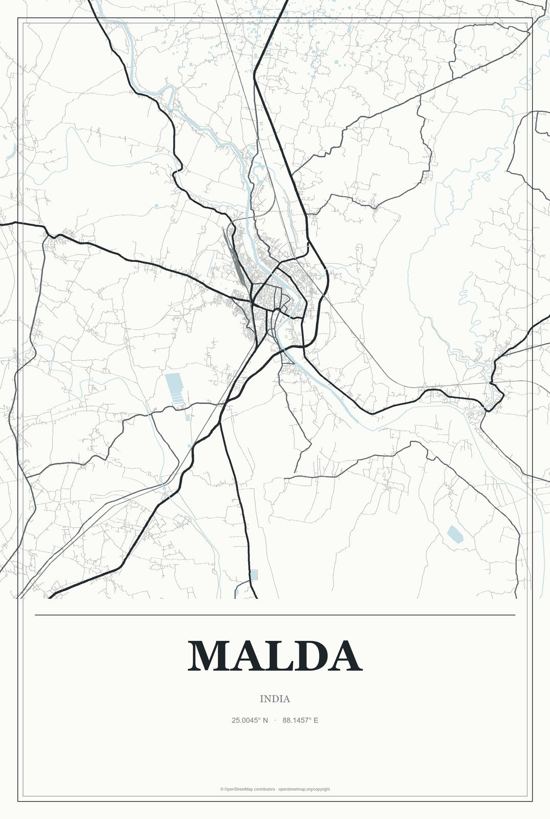 Malda, India City Map Aluminum Sign in Gallery Air style