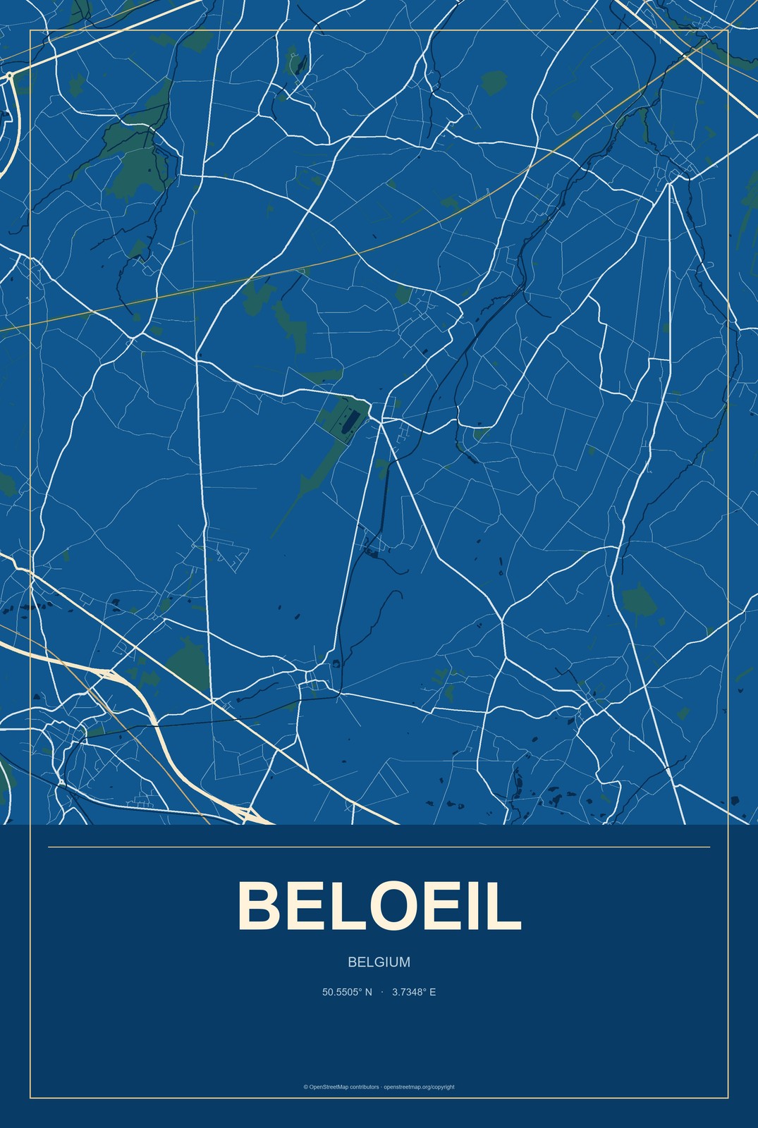 Beloeil, Belgium City Map Aluminum Sign in Harbor Cobalt style