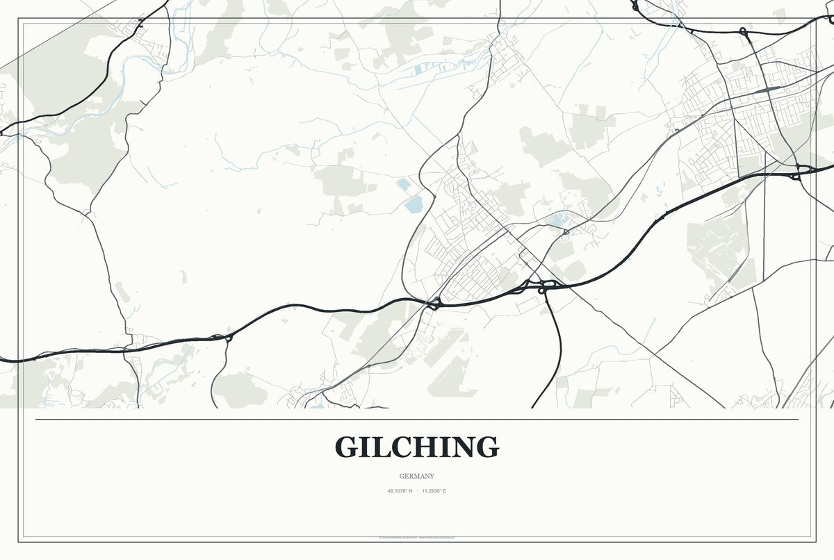 Gilching, Germany City Map Aluminum Sign in Gallery Air style