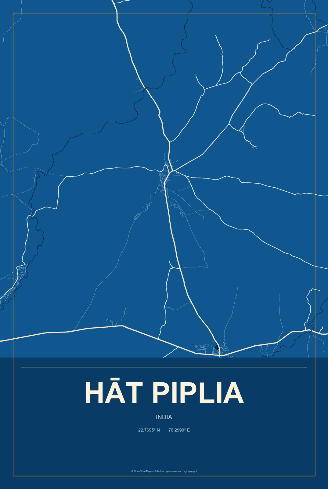 Hāt Piplia, India City Map Aluminum Sign in Harbor Cobalt style