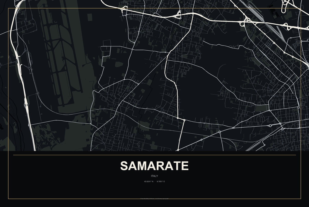Samarate, Italy City Map Aluminum Sign in Metropolitan Noir style