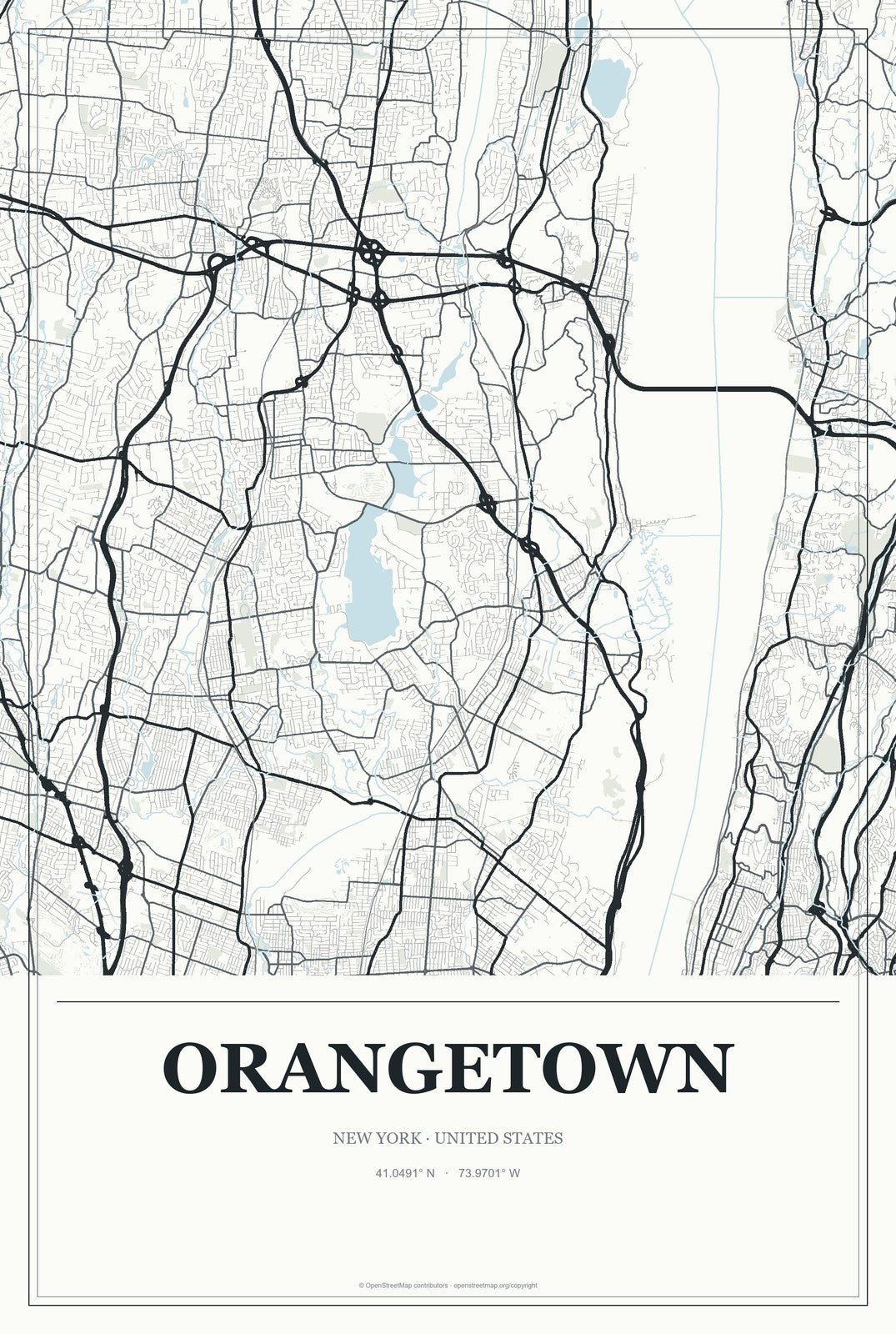 Orangetown, New York City Map Aluminum Sign in Gallery Air style