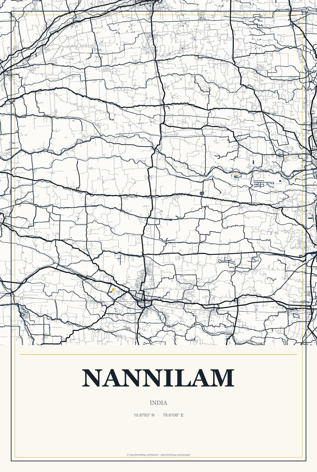 Nannilam, India City Map Aluminum Sign in Citrine Modern style