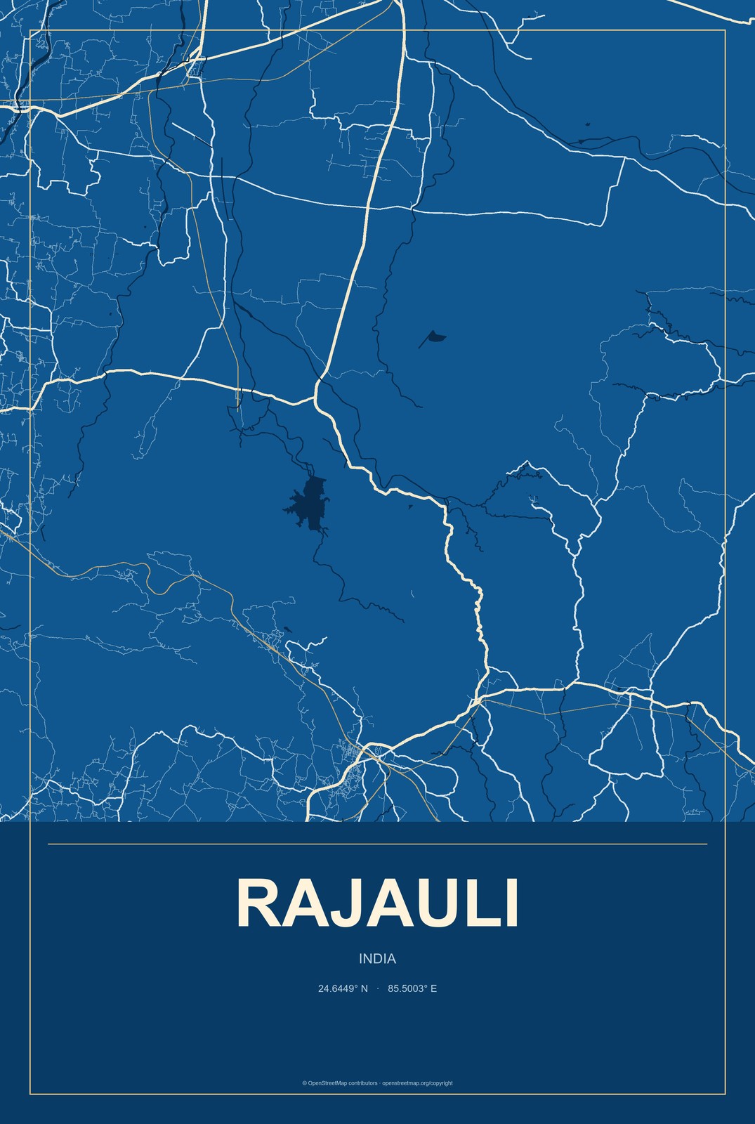 Rajauli, India City Map Aluminum Sign in Harbor Cobalt style