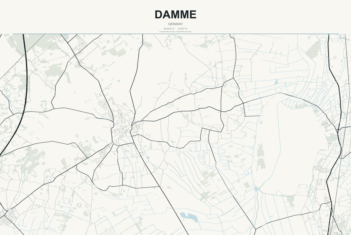 Damme, Germany City Map Aluminum Sign in Headline Atlas style
