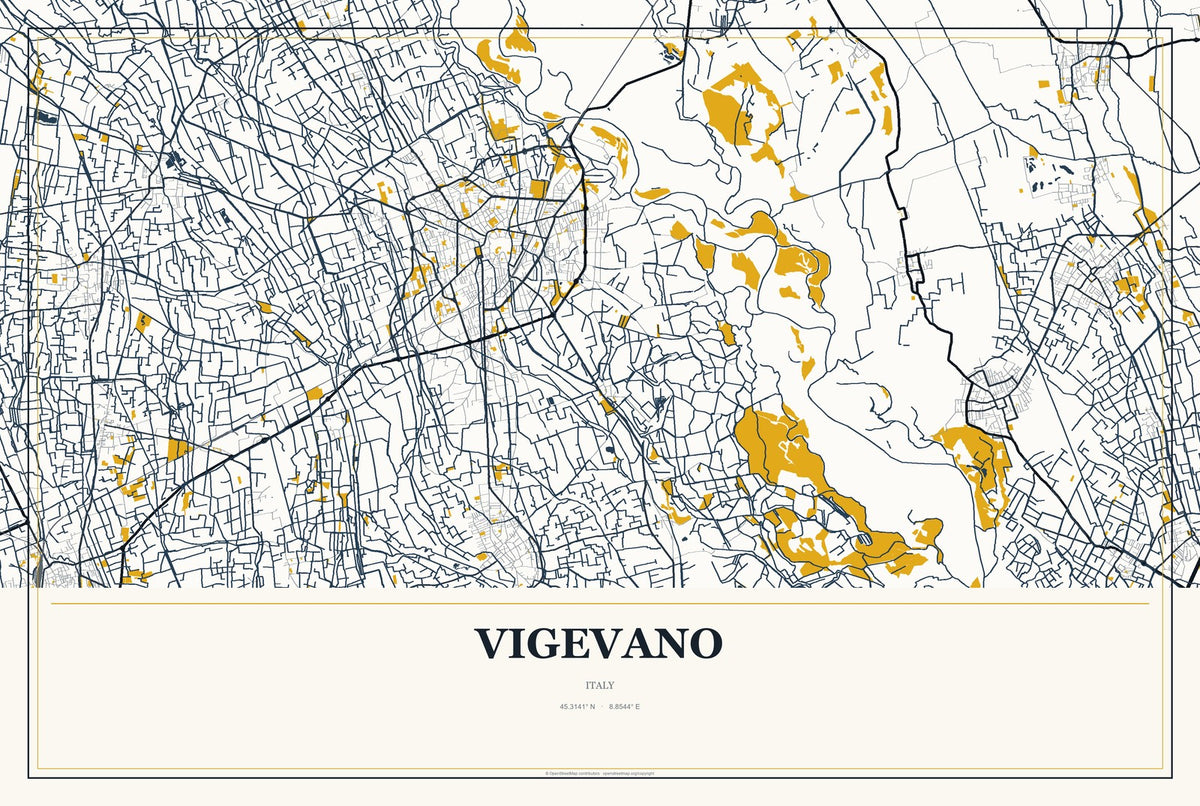 Vigevano, Italy City Map Aluminum Sign in Citrine Modern style