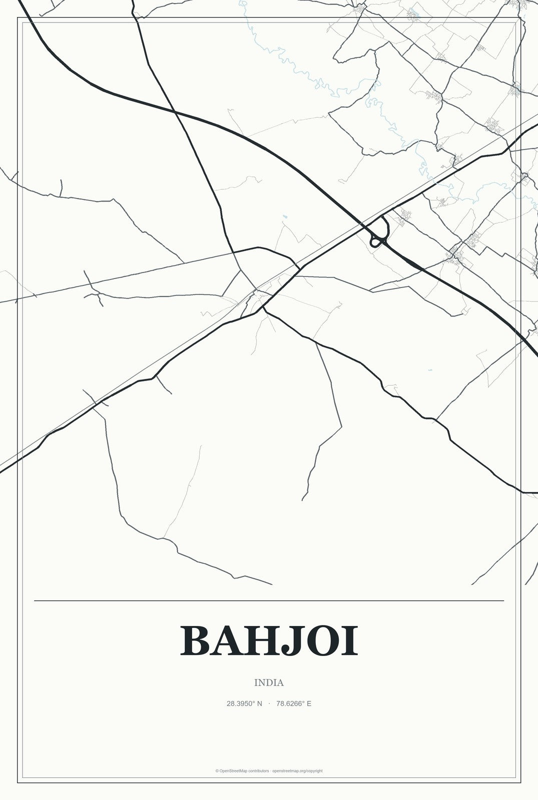 Bahjoi, India City Map Aluminum Sign in Gallery Air style