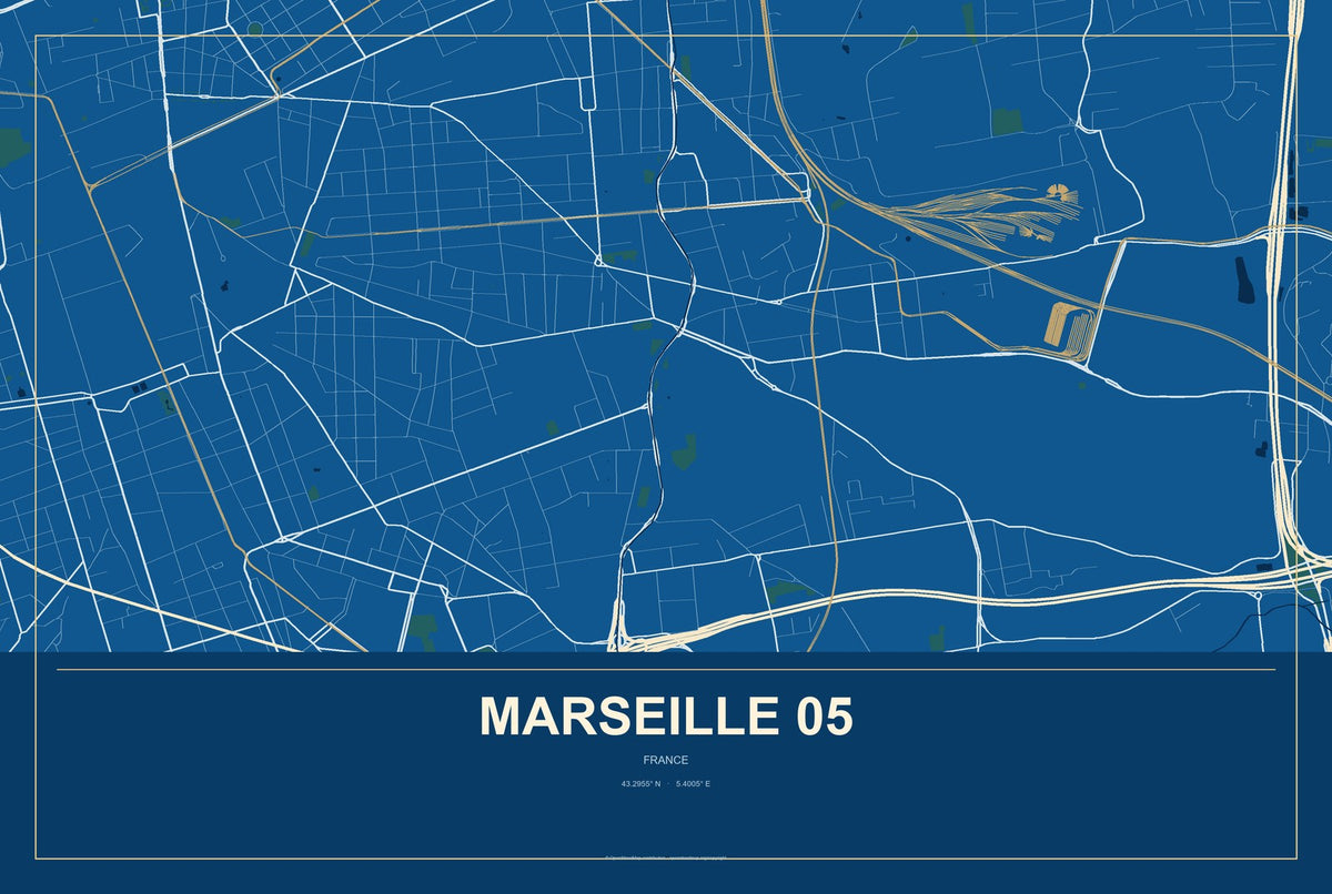 Marseille 05, France City Map Aluminum Sign in Harbor Cobalt style