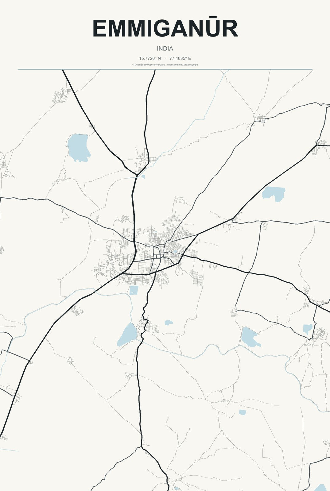 Emmiganūr, India City Map Aluminum Sign in Headline Atlas style