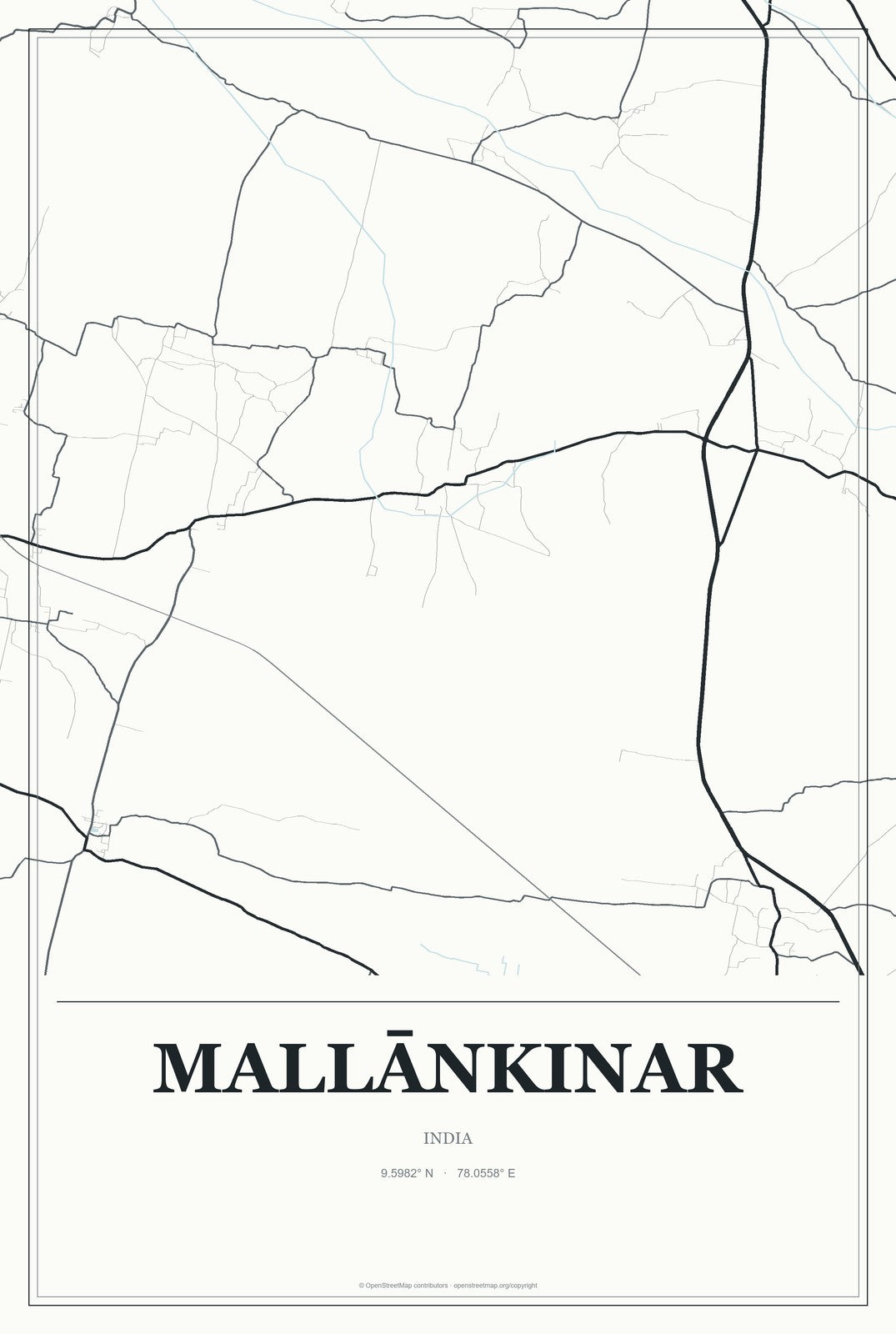 Mallānkinar, India City Map Aluminum Sign in Gallery Air style