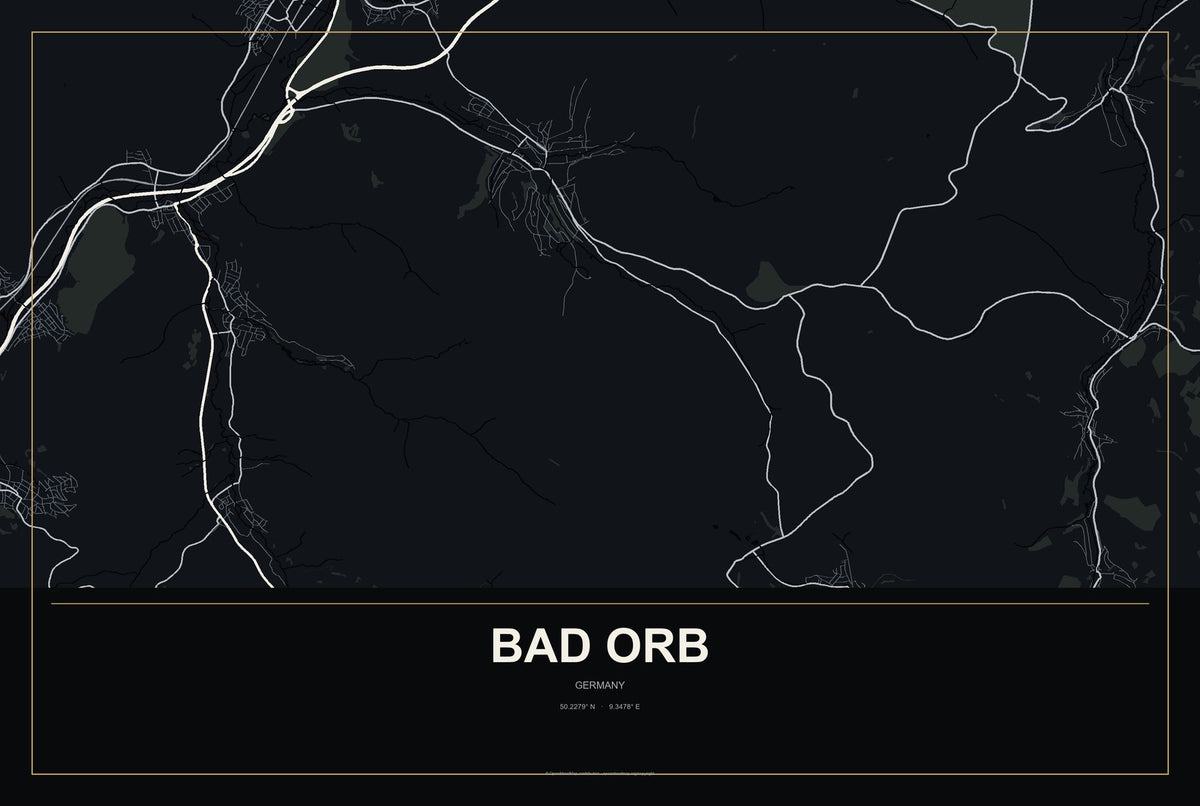 Bad Orb, Germany City Map Aluminum Sign in Metropolitan Noir style
