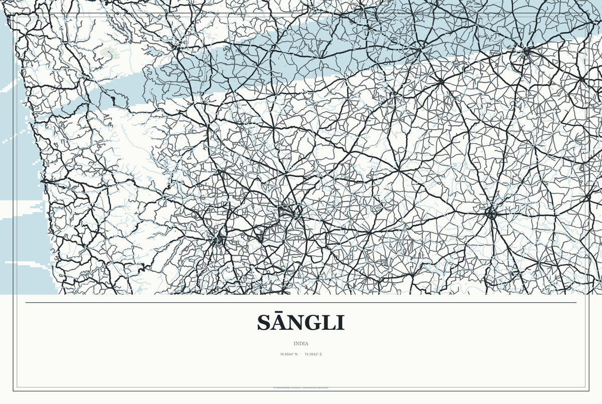 Sāngli, India City Map Aluminum Sign in Gallery Air style