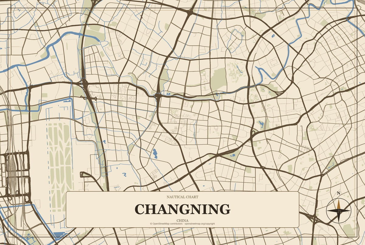 Changning, Sichuan, China City Map Aluminum Sign in Heritage Nautical style