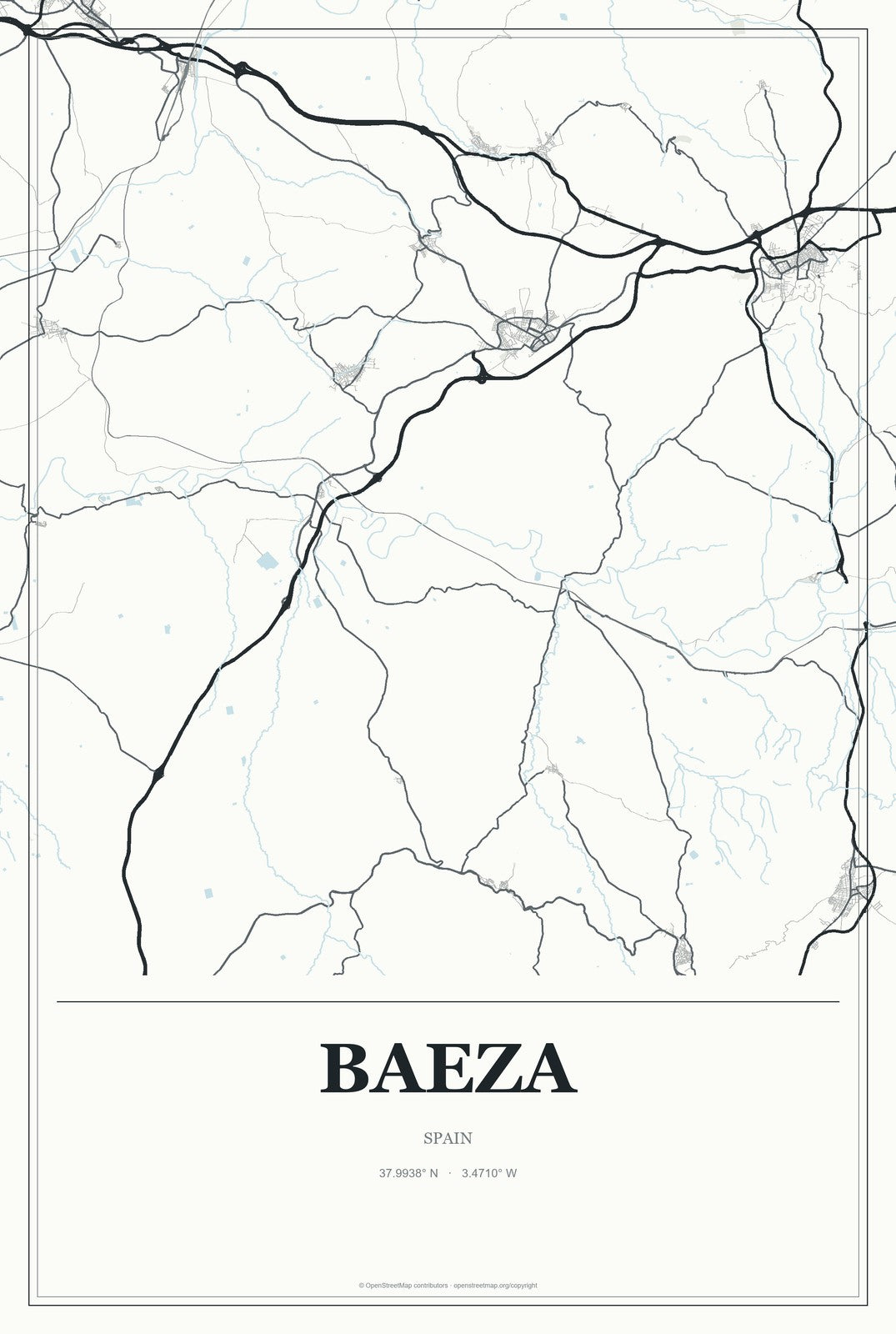 Baeza, Spain City Map Aluminum Sign in Gallery Air style