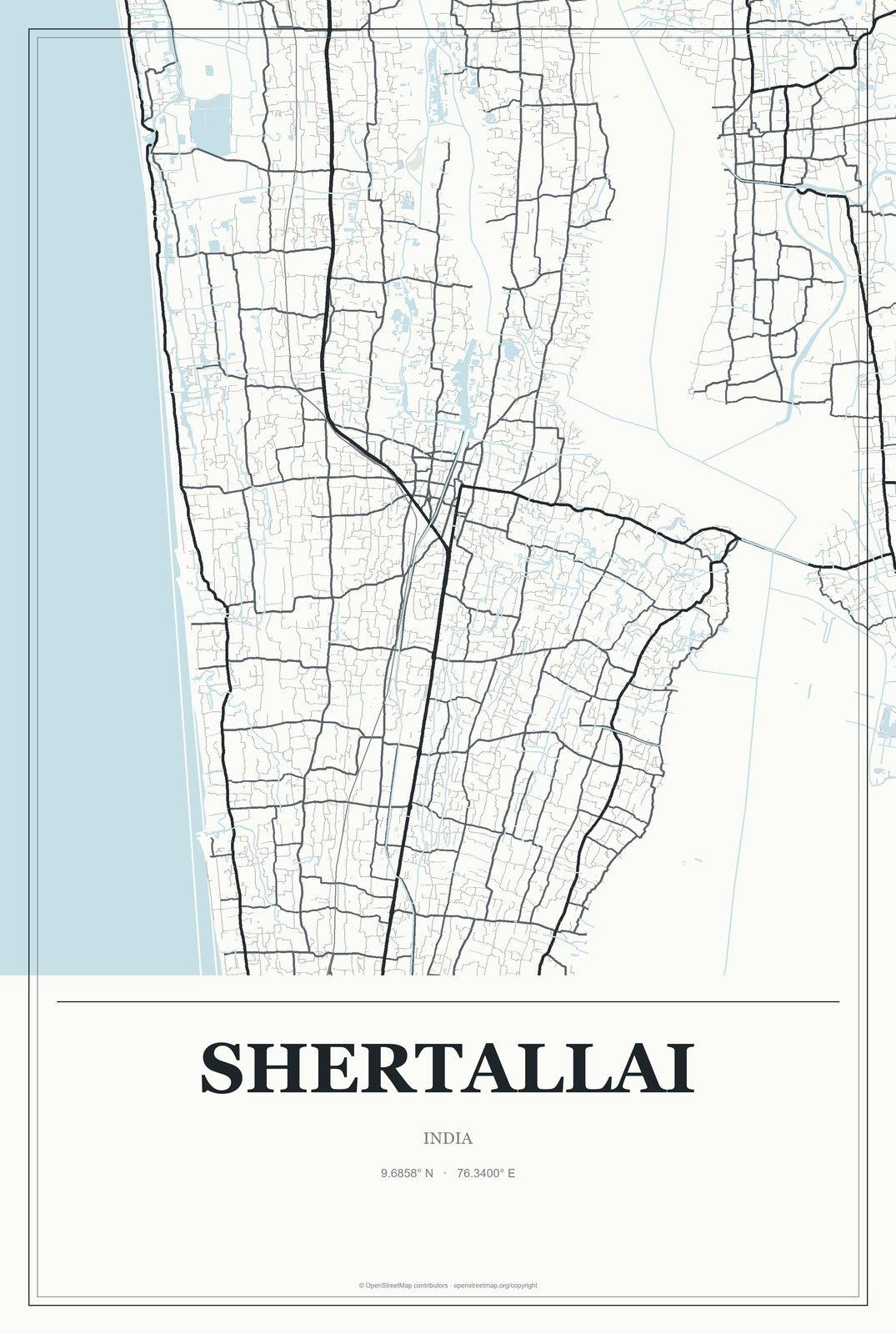 Shertallai, India City Map Aluminum Sign in Gallery Air style