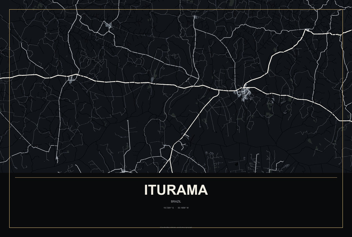 Iturama, Brazil City Map Aluminum Sign in Metropolitan Noir style