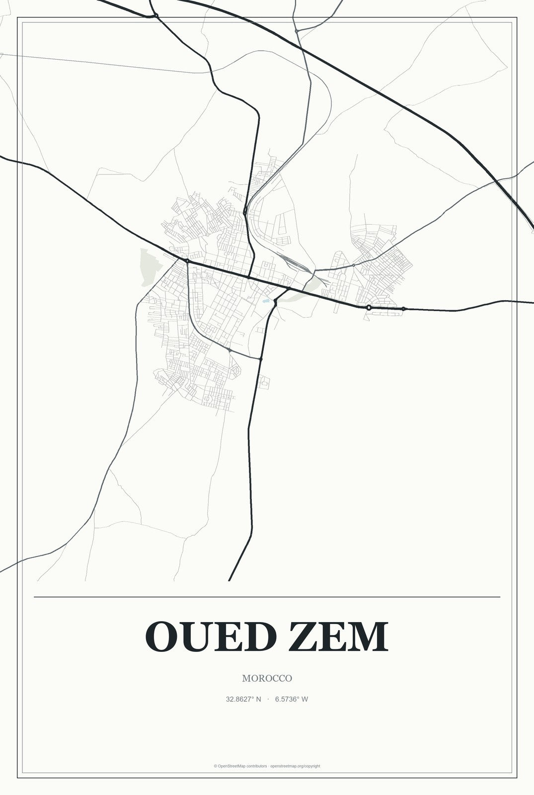 Oued Zem, Morocco City Map Aluminum Sign in Gallery Air style