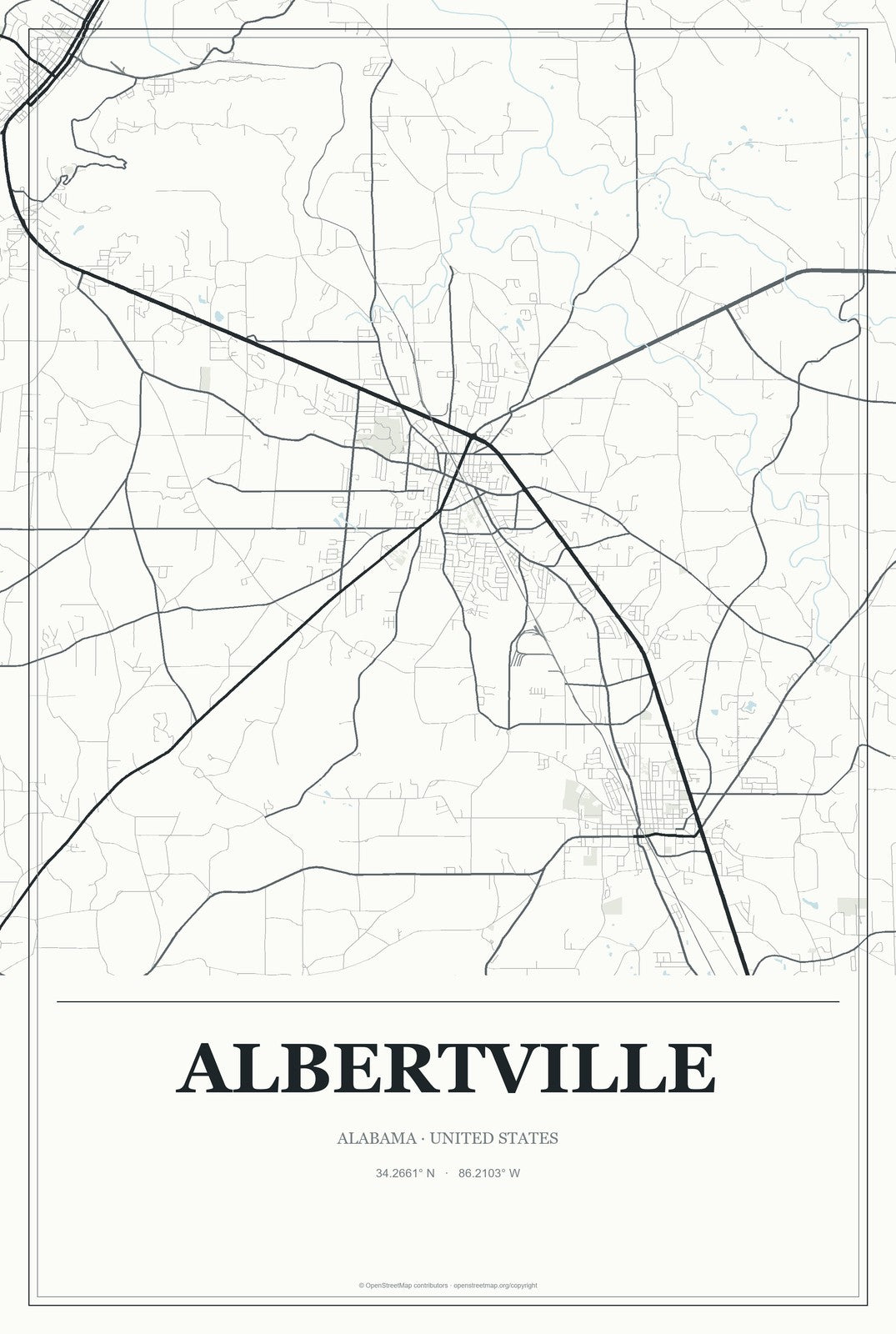 Albertville, Alabama City Map Aluminum Sign in Gallery Air style