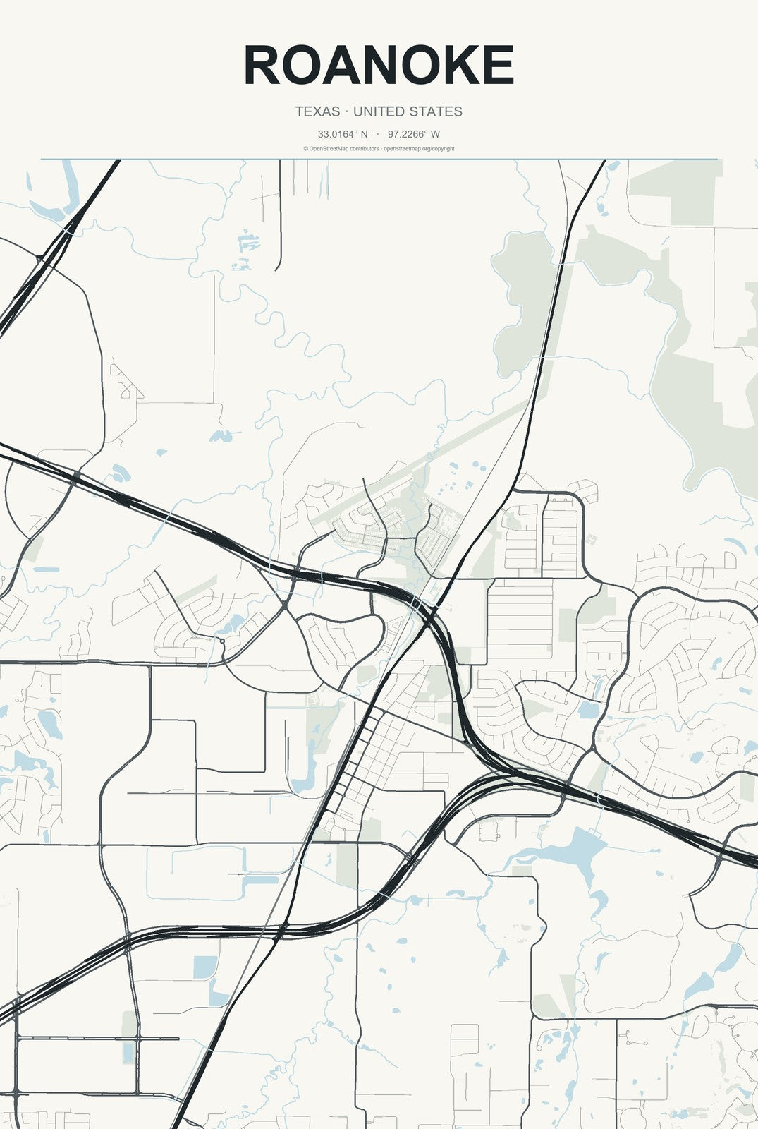 Roanoke, Texas City Map Aluminum Sign in Headline Atlas style