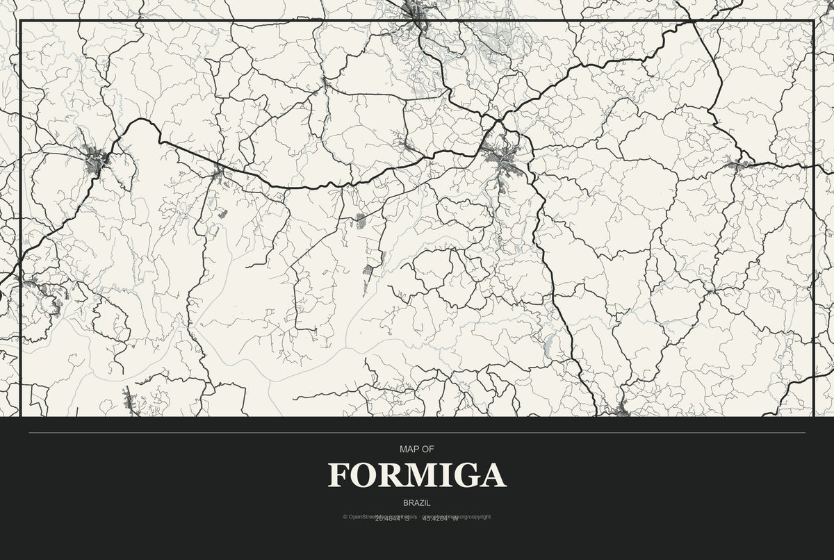 Formiga, Brazil City Map Aluminum Sign in Museum Plaque style