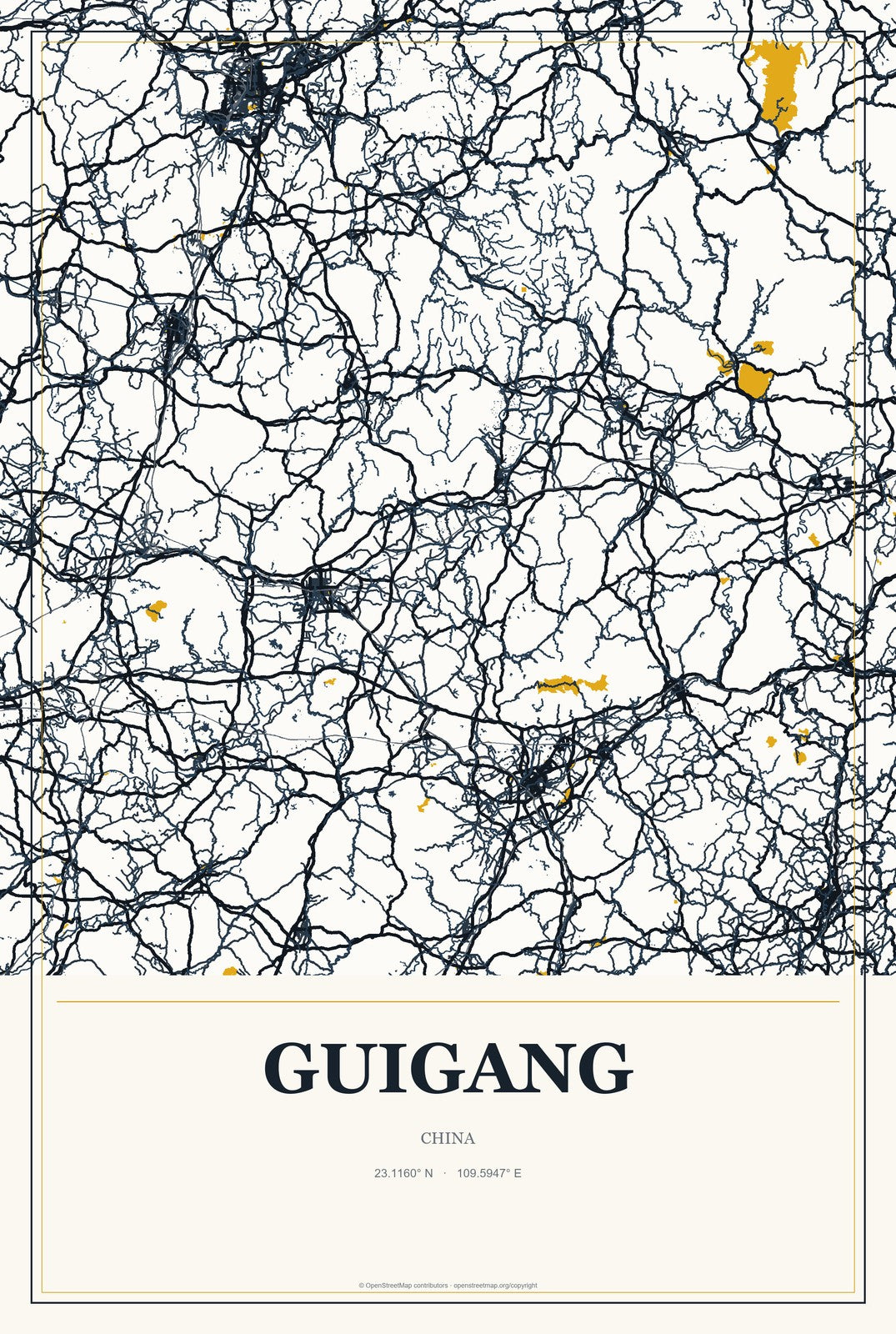Guigang, China City Map Aluminum Sign in Citrine Modern style