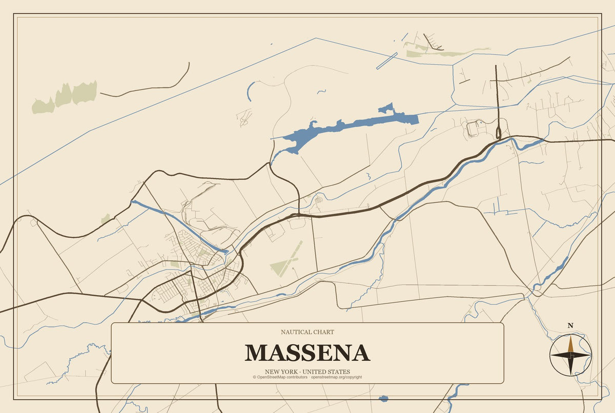 Massena, New York City Map Aluminum Sign in Heritage Nautical style