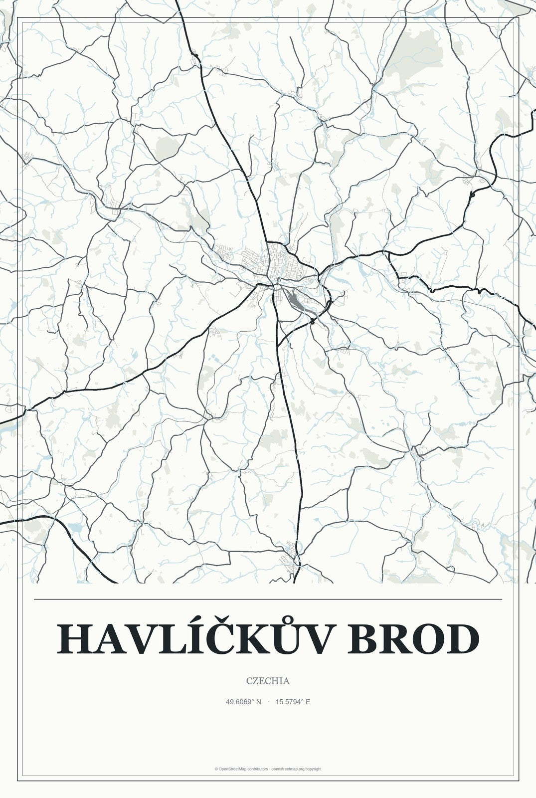Havlíčkův Brod, Czechia City Map Aluminum Sign in Gallery Air style