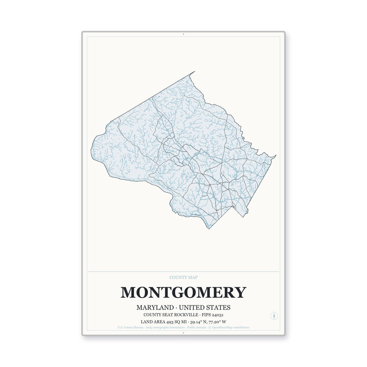 Montgomery County, Maryland Map Aluminum Sign in Gallery Air style