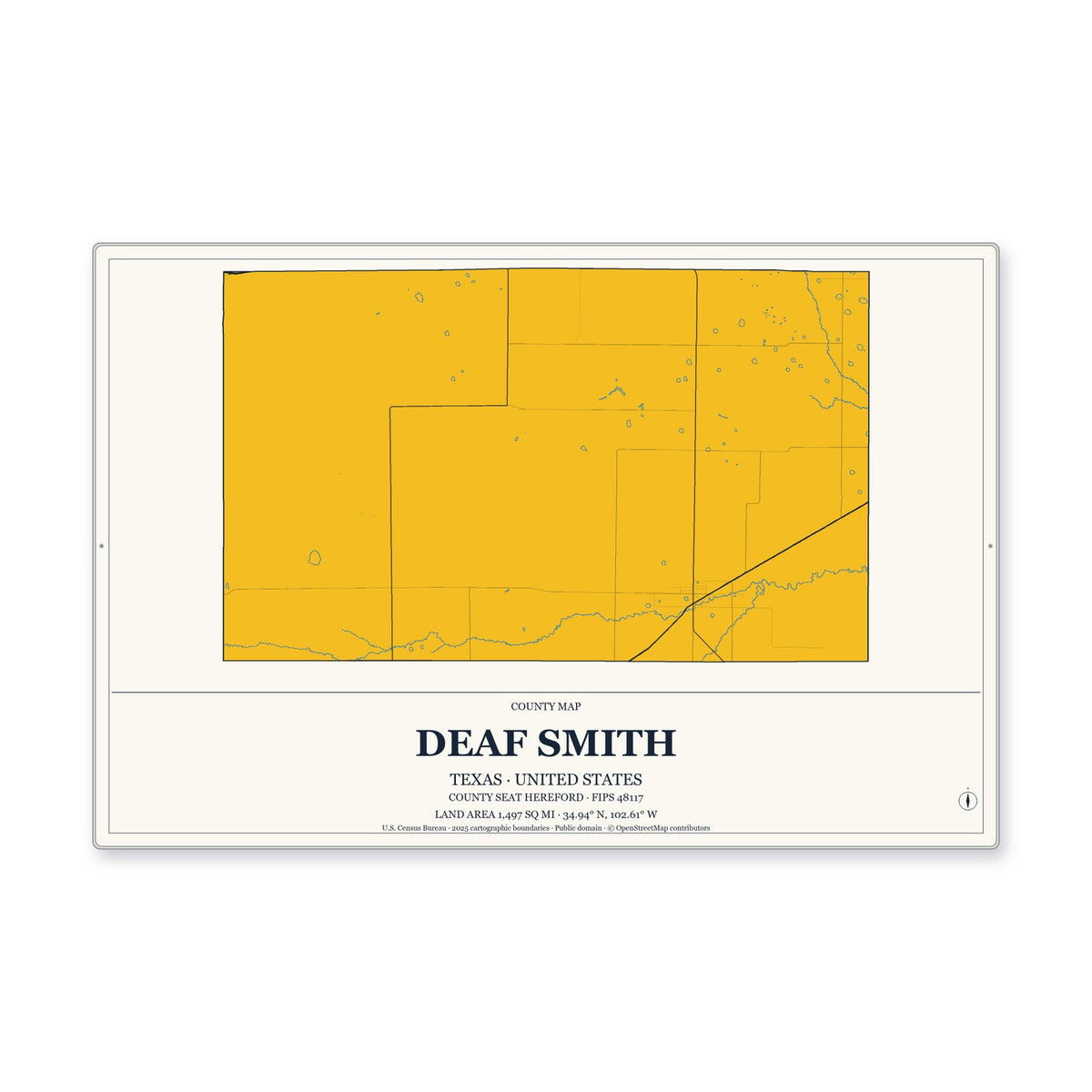 Deaf Smith County, Texas Map Aluminum Sign in Citrine Modern style