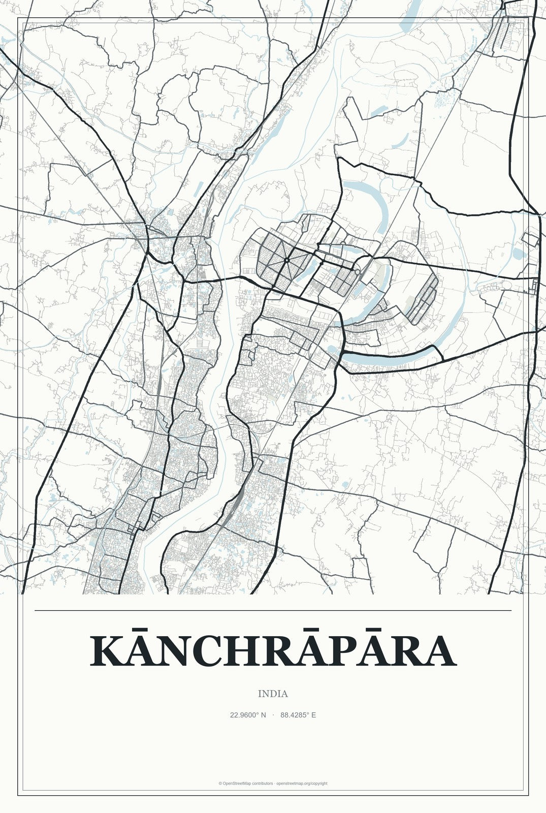 Kānchrāpāra, India City Map Aluminum Sign in Gallery Air style