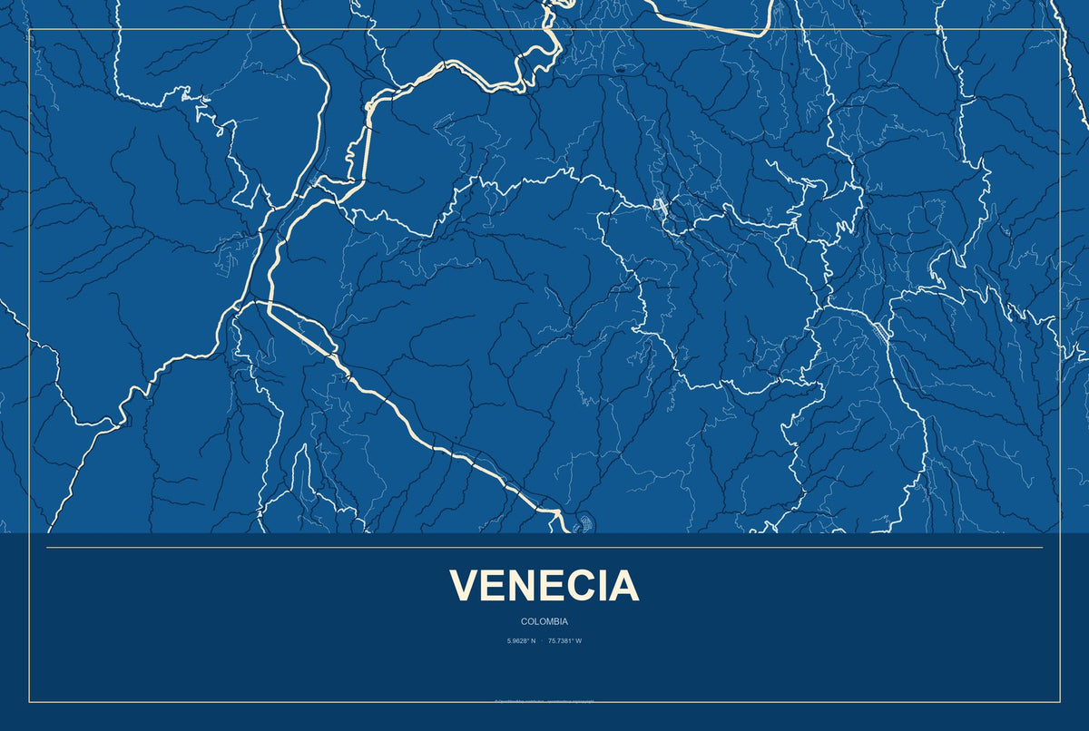 Venecia, Colombia City Map Aluminum Sign in Harbor Cobalt style