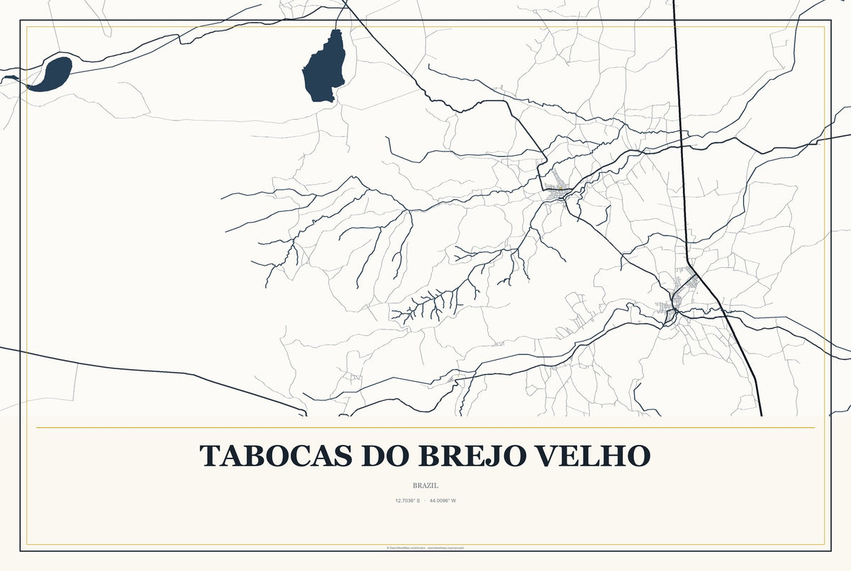 Tabocas do Brejo Velho, Brazil City Map Aluminum Sign in Citrine Modern style