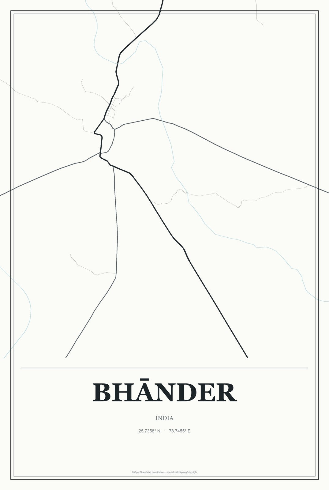 Bhānder, India City Map Aluminum Sign in Gallery Air style