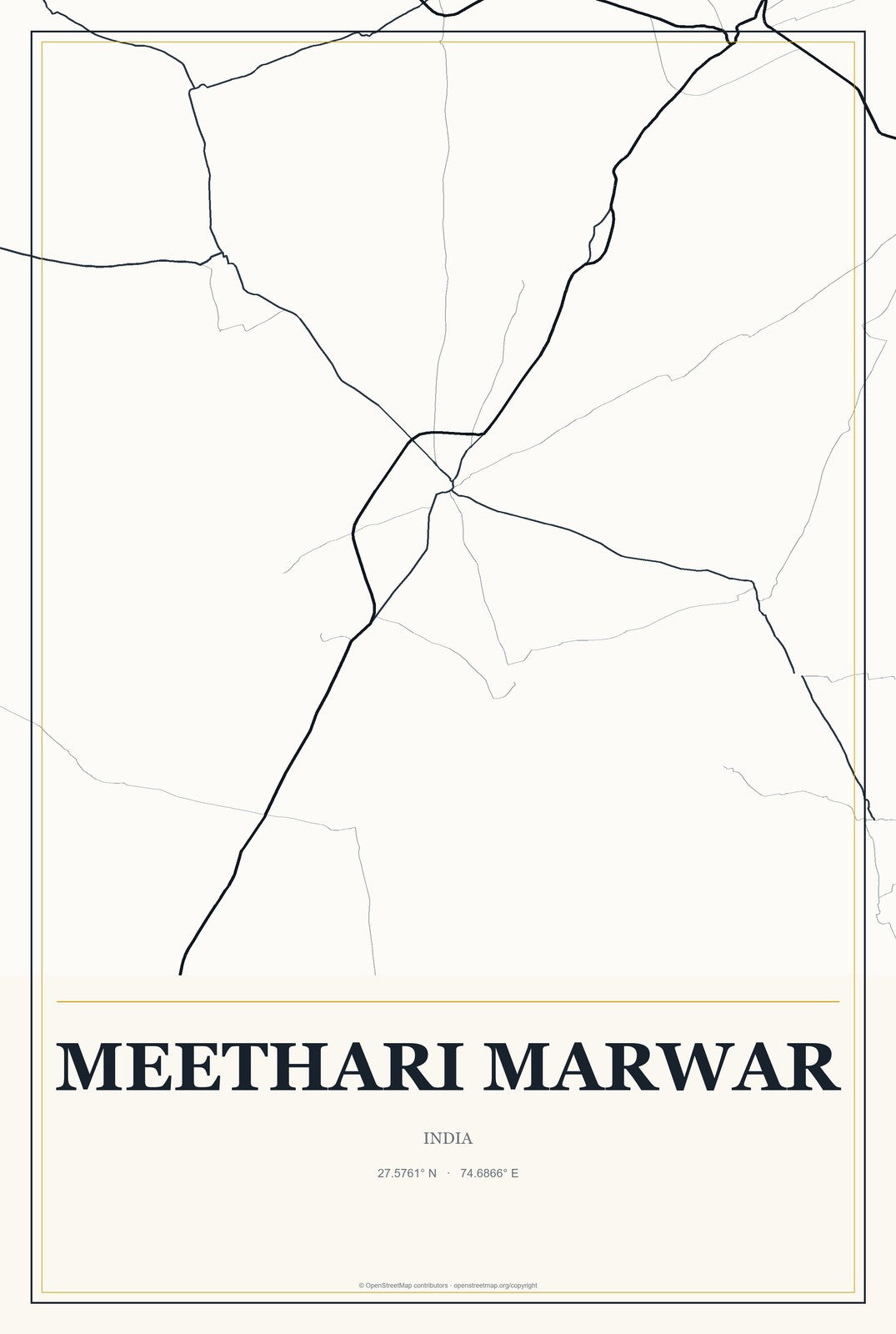 Meethari Marwar, India City Map Aluminum Sign in Citrine Modern style