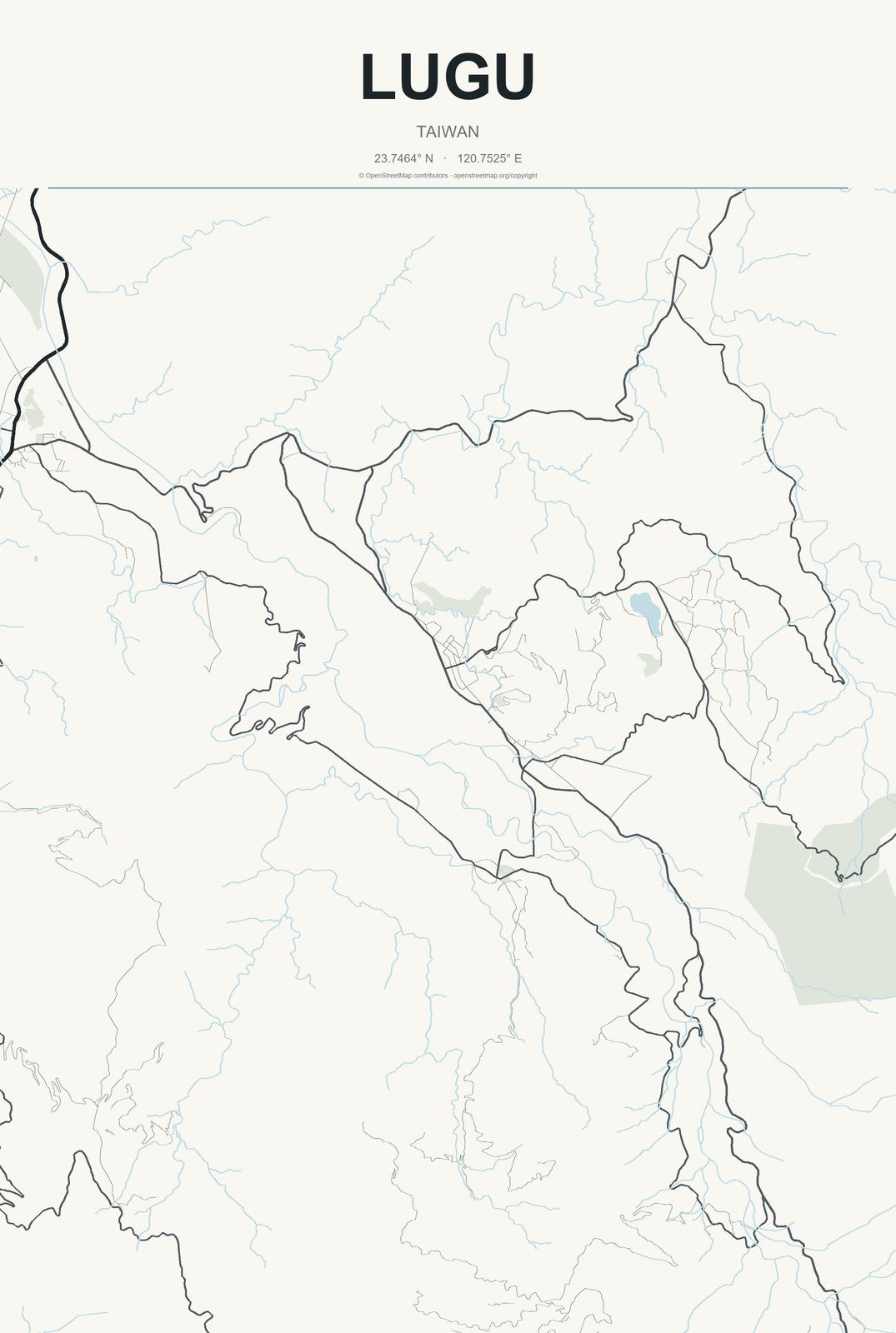 Lugu, Taiwan City Map Aluminum Sign in Headline Atlas style