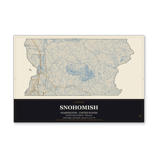 Snohomish County, Washington Map Aluminum Sign in Museum Plaque style