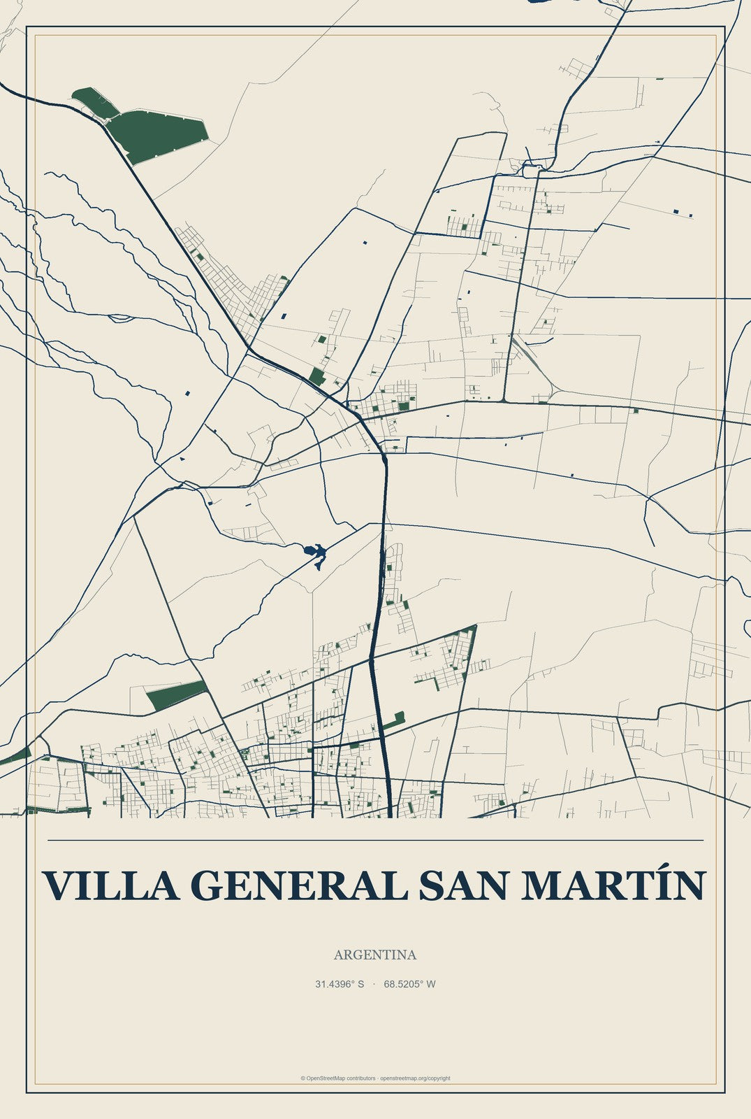 Villa General San Martín, Argentina City Map Aluminum Sign in Coastal Cutout style