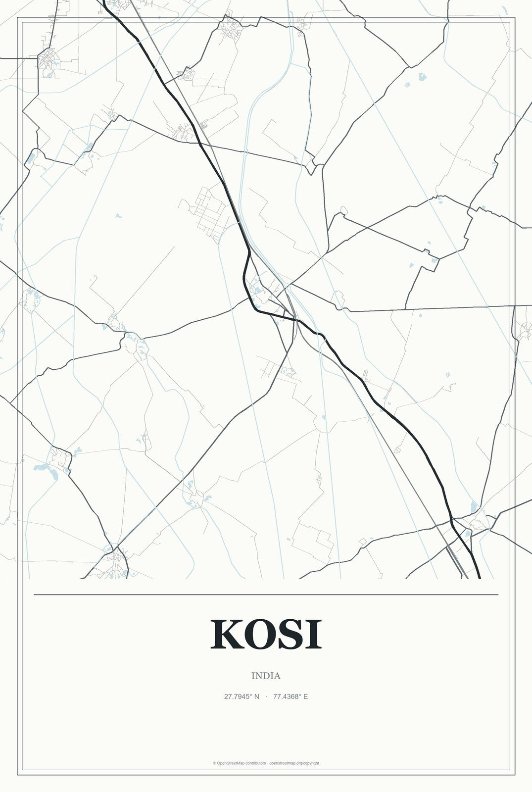 Kosi, India City Map Aluminum Sign in Gallery Air style