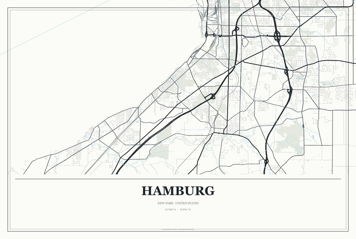 Hamburg, New York City Map Aluminum Sign in Gallery Air style