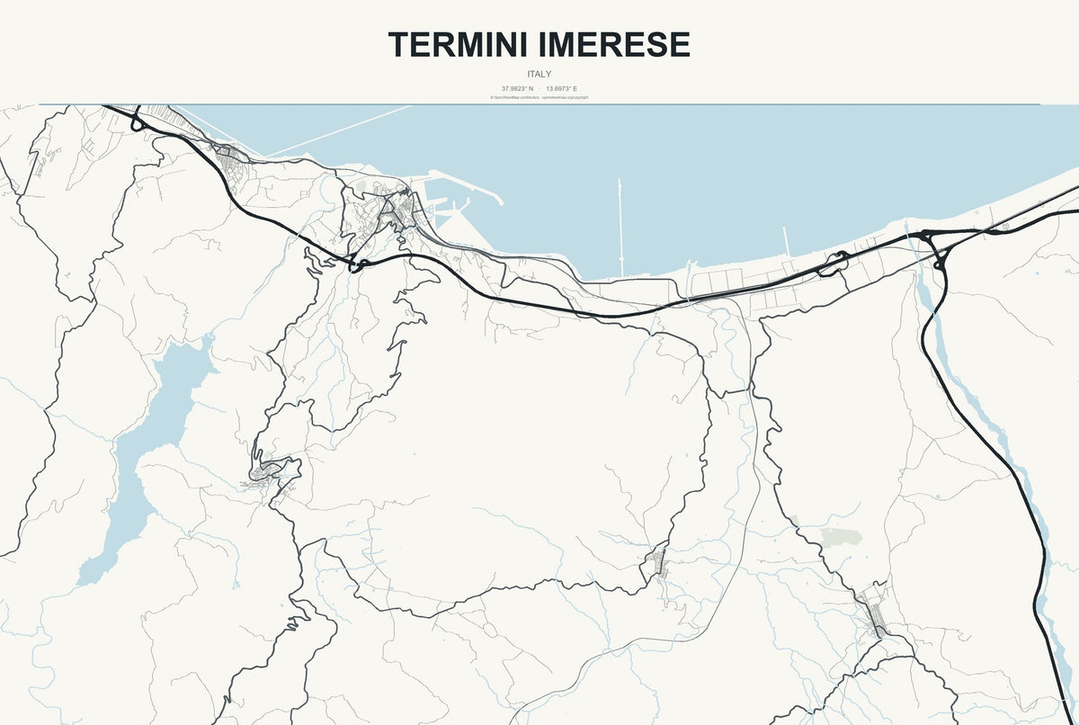 Termini Imerese, Italy City Map Aluminum Sign in Headline Atlas style