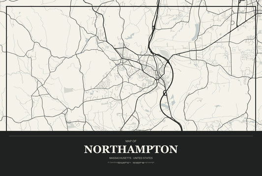 Northampton, Massachusetts City Map Aluminum Sign in Museum Plaque style