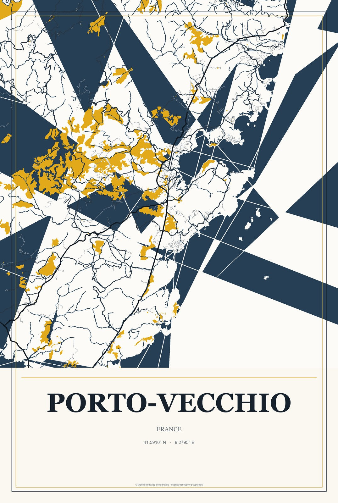 Porto-Vecchio, France City Map Aluminum Sign in Citrine Modern style
