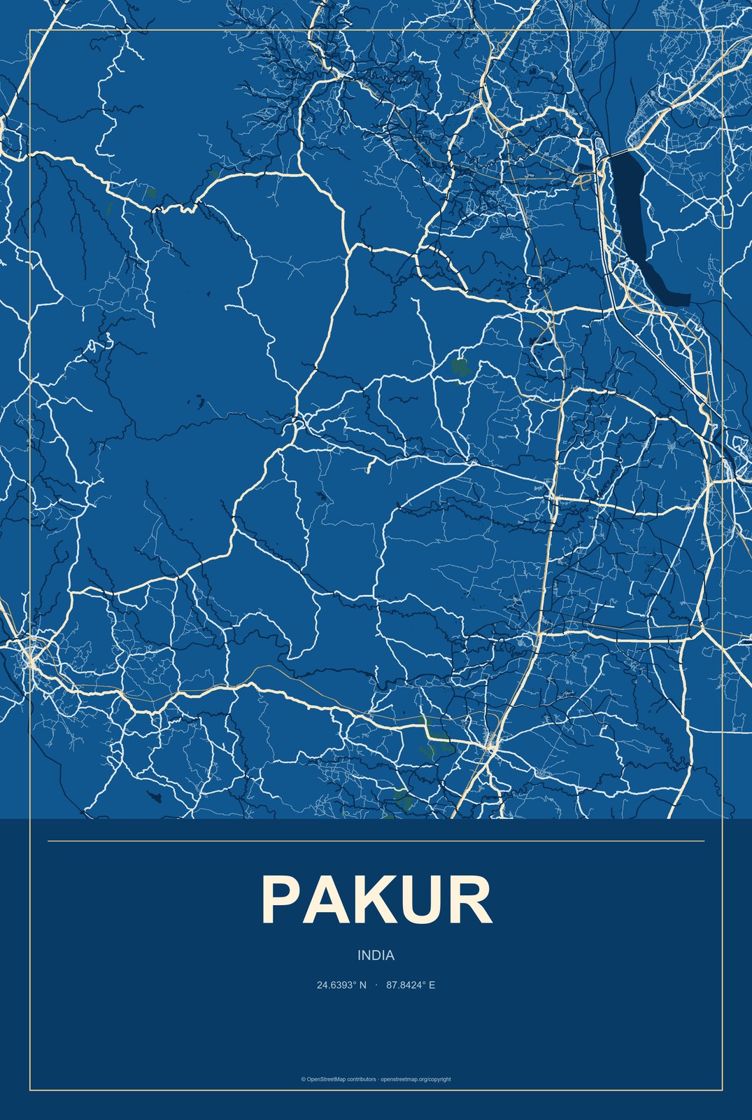 Pakur, India City Map Aluminum Sign in Harbor Cobalt style