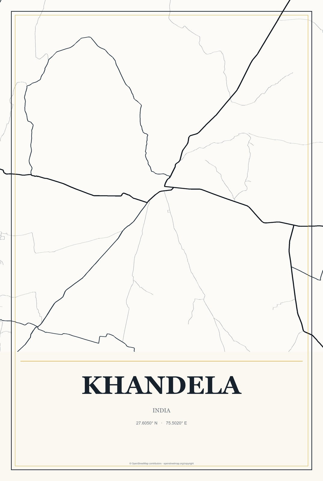 Khandela, India City Map Aluminum Sign in Citrine Modern style